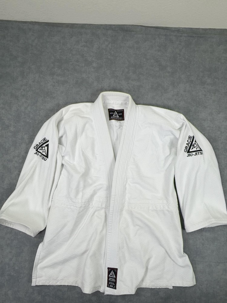 Gracie Jiu-Jitsu BJJ Gi Jacket Kimono Top M White Mens 100% Cotton Uniform