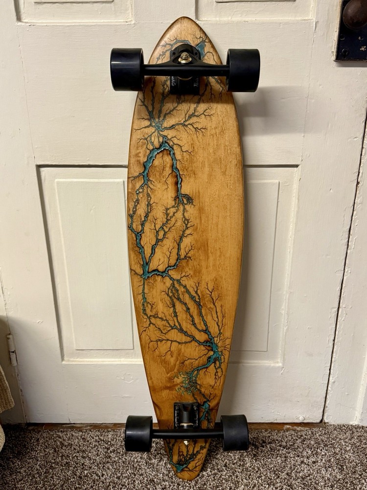TRIBE SK8Z Black and Blue Fractal Burn Pintail Longboard Complete