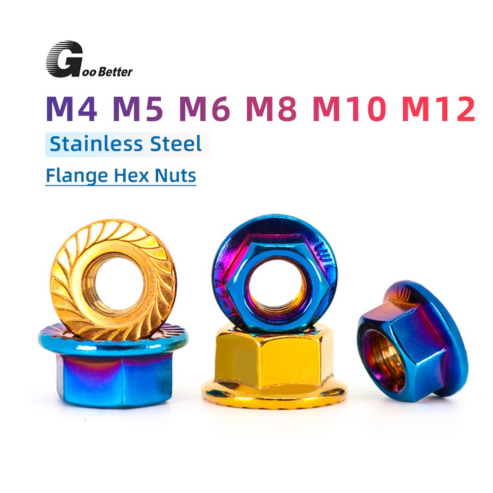 M4 M5 M6 M8 M10 M12 Flange Hex Nuts Stainless Steel, For Motorcycle Bike Locking
