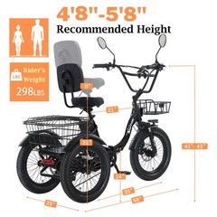 Narrak Fat Tire Folding Electric Trike Peak electric trike adult fat tire 1100W