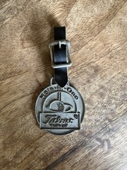 Vintage Titleist Hole-in-One Silver Metal Golf Bag Tag w/ Black Leather Strap
