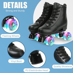 Gets Womens Roller Skates Light Up Wheels Artificial Leather Adjustable Double