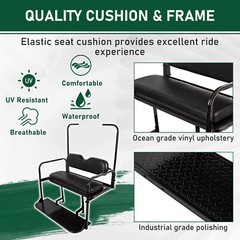 Golf Cart Flip Folding Rear Back Seat Kit w/ Roof Support For EZGO TXT 1995-UP