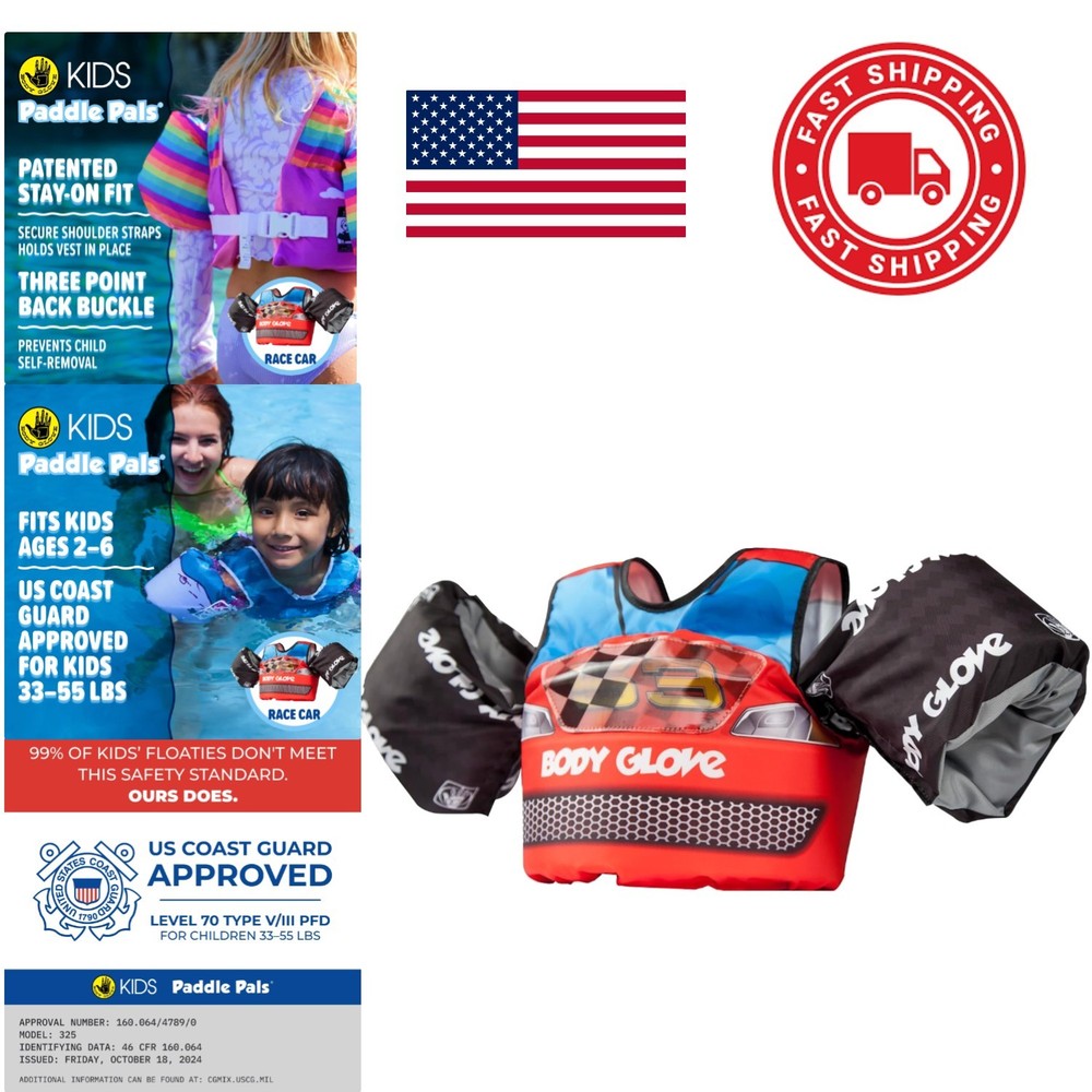 Paddle Pals Learn to Swim Life Vest for Toddlers 33 to 55 Pounds Race Car Design