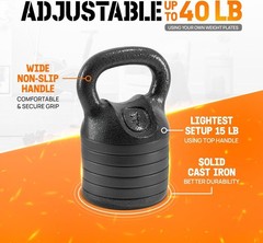 Ergonomic 20-40 LB Adjustable Kettlebell – Cast Iron for Home Workouts