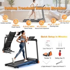 3.5 HP Folding Treadmill 330 lb 4% Incline & LED Display for Home Office Gym