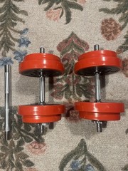 Dumbells That Can Become A Barbell With 4 Plates Of 2.5kg And 4 Plates Of 1.25kg