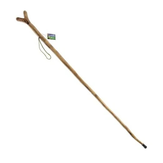 55&Prime; Natural Wood Walking Stick with V Yoke for Rifle, Steel Spike & Metal