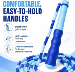 Ergonomic Blue Beaded Jump Rope for Kids – Safe & Adjustable 9Ft Design