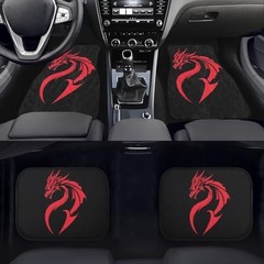 Red Dragon 4 Piece Car Floor Mats Full Set Rubber Backing Red Dragon Printed
