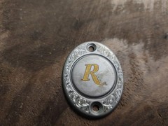 Remington OEM Steel engraved Limited edtion special scroll Pistol Grip cap enlay