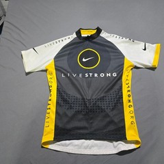 Nike Cycling Jersey Mens Medium White Yellow Livestrong Short Sleeve Half Zip