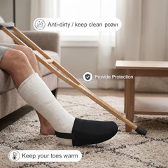 Cast Sock Cover for Foot, Non Slip Adjustable Toe Warmer, Black Nylon Walking