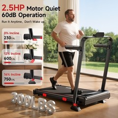 Foldable Walking Pad 16% Incline Treadmill, Max 6.3MPH Electric Running Machine