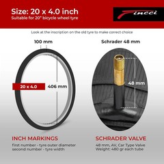 Fincci Durable 20×4.0 Fat Tire Tube – Pair 20 Inch Bike Tube with Presta/Schrade