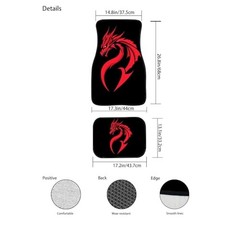 Red Dragon 4 Piece Car Floor Mats Full Set Rubber Backing Red Dragon Printed