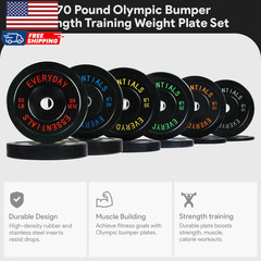 Olympic Rubber Bumper Weight Plate Set with 2” Steel Hub Inserts 370 Lb