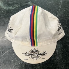 Vtg Campagnolo Cycling Cap Hat Mens One Size White Rainbow Stripe Pace USA