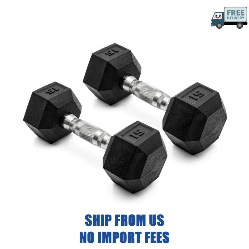 CAP Barbell, 15lb Coated Rubber Hex Dumbbell, Pair (No-Roll Design, Ergonomic St