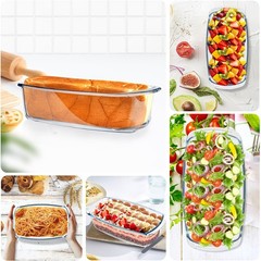 BAKEWAY Glass Loaf Pans for Baking Bread with Lids – 1.9 10.6×5.5×2.8in, Gray