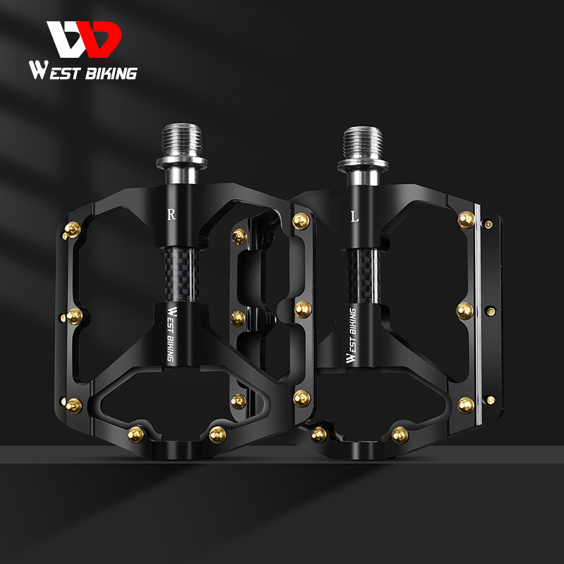 WEST BIKING Carbon Fiber Axle 3 Bearing MTB Road Bike Bicycle Pedals 9/16&Prime; Black