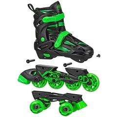 Roller Derby Green Wire Kids&rsquo; Inline-Quad Combo Skates – Black/Green (12-2)