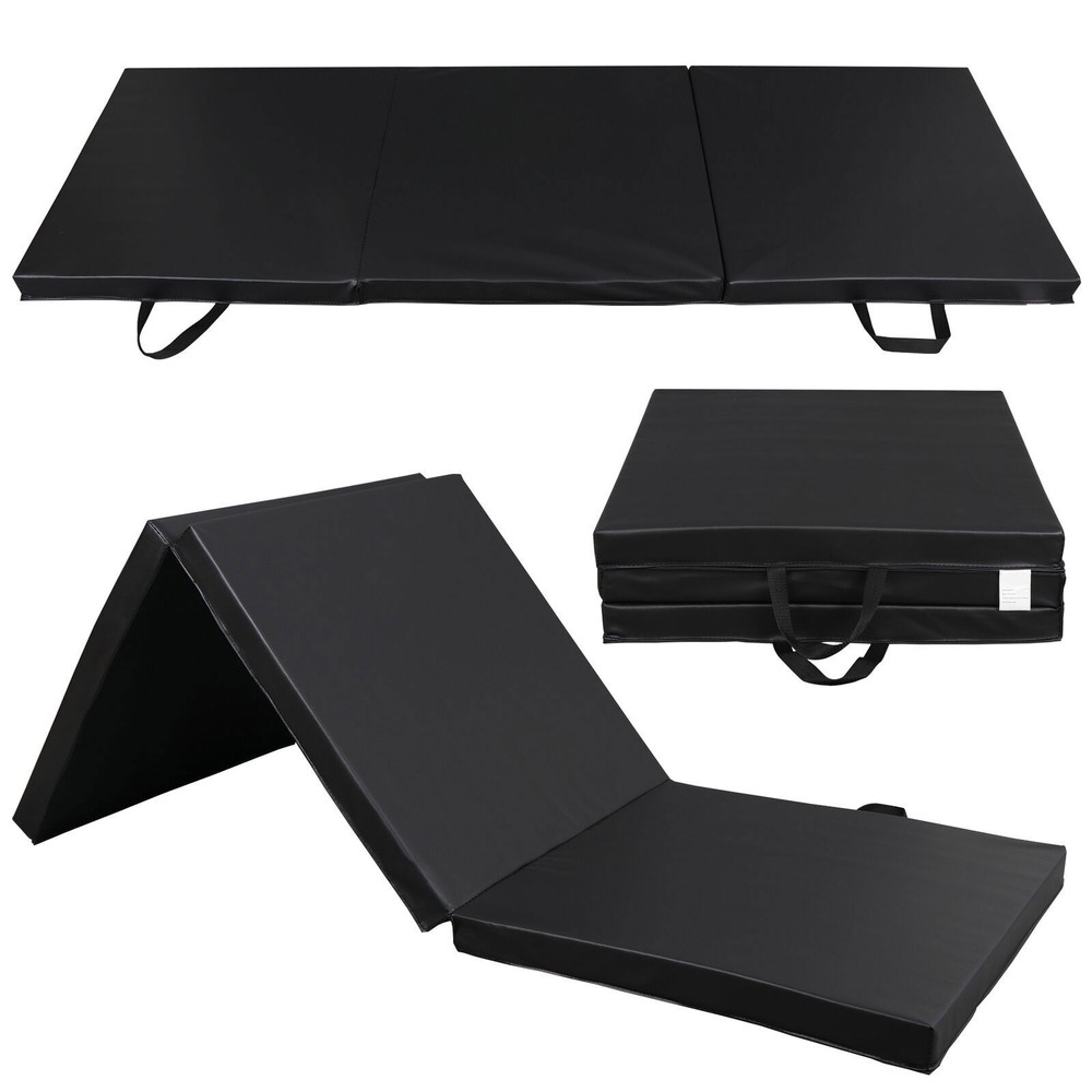 Exercise Floor Mat Tri-Fold 6&prime; x 2&prime; Folding Gymnastics Gym Mat for Yoga Workout