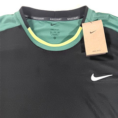 NIKE COURT ADVANTAGE DRIFIT TENNIS CREW SHIRT TOP BLACK/GREEN FD5320-010 LARGE