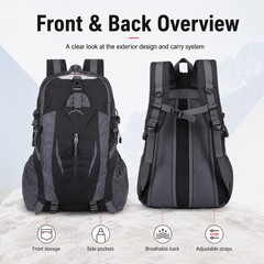 Heavy Duty Travel Backpack 40L Large Capacity Camping Hiking Rucksack Bag(BLACK)