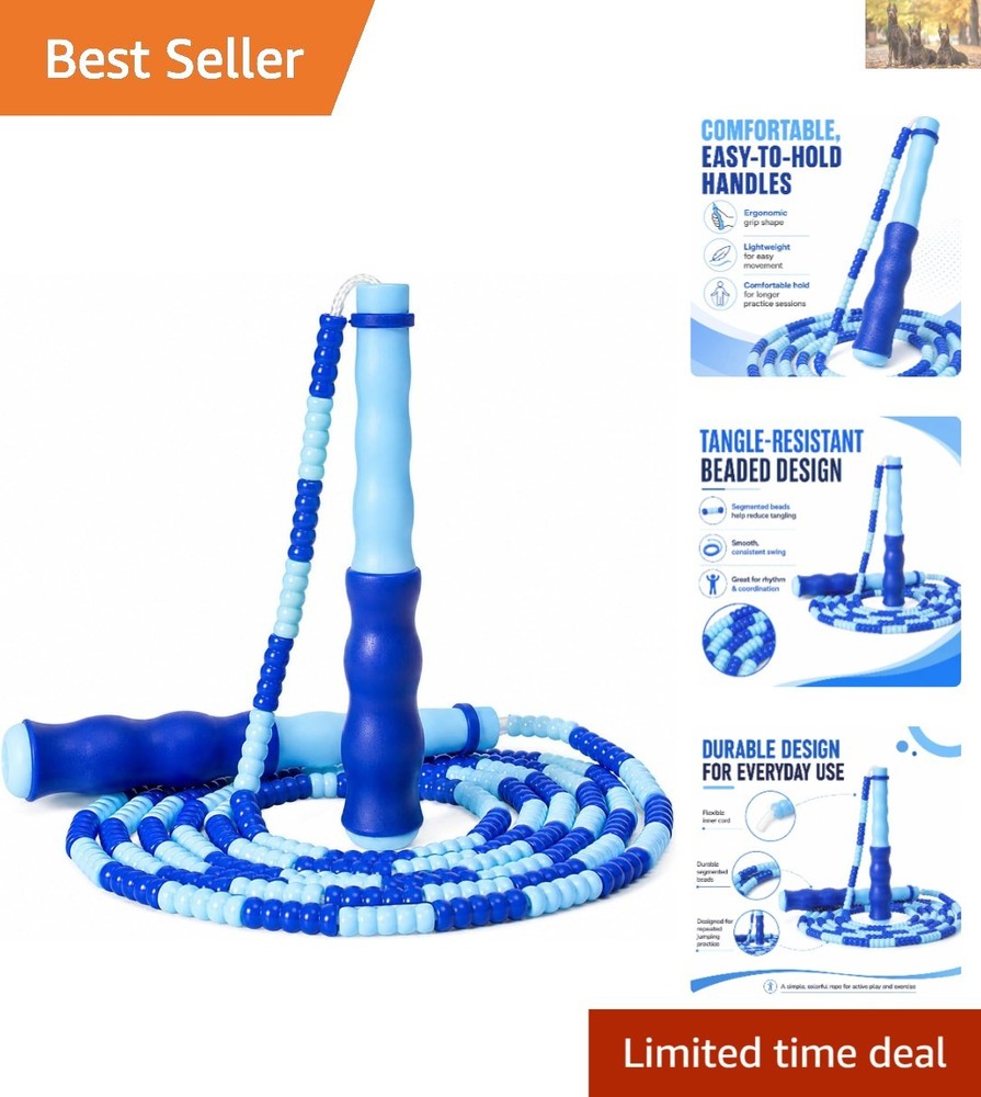 Ergonomic Blue Beaded Jump Rope for Kids – Safe & Adjustable 9Ft Design
