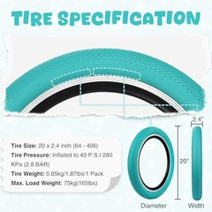 Bike Tire 20 inch Kids Bike Tire 20 x 2.4 inch 20 x 2.4 inch – 2 Tires Cyan