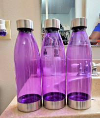 22oz Blue Plastic Water Bottle w/ Stainless Steel Lid & Base Carry Strap BPA-Fre