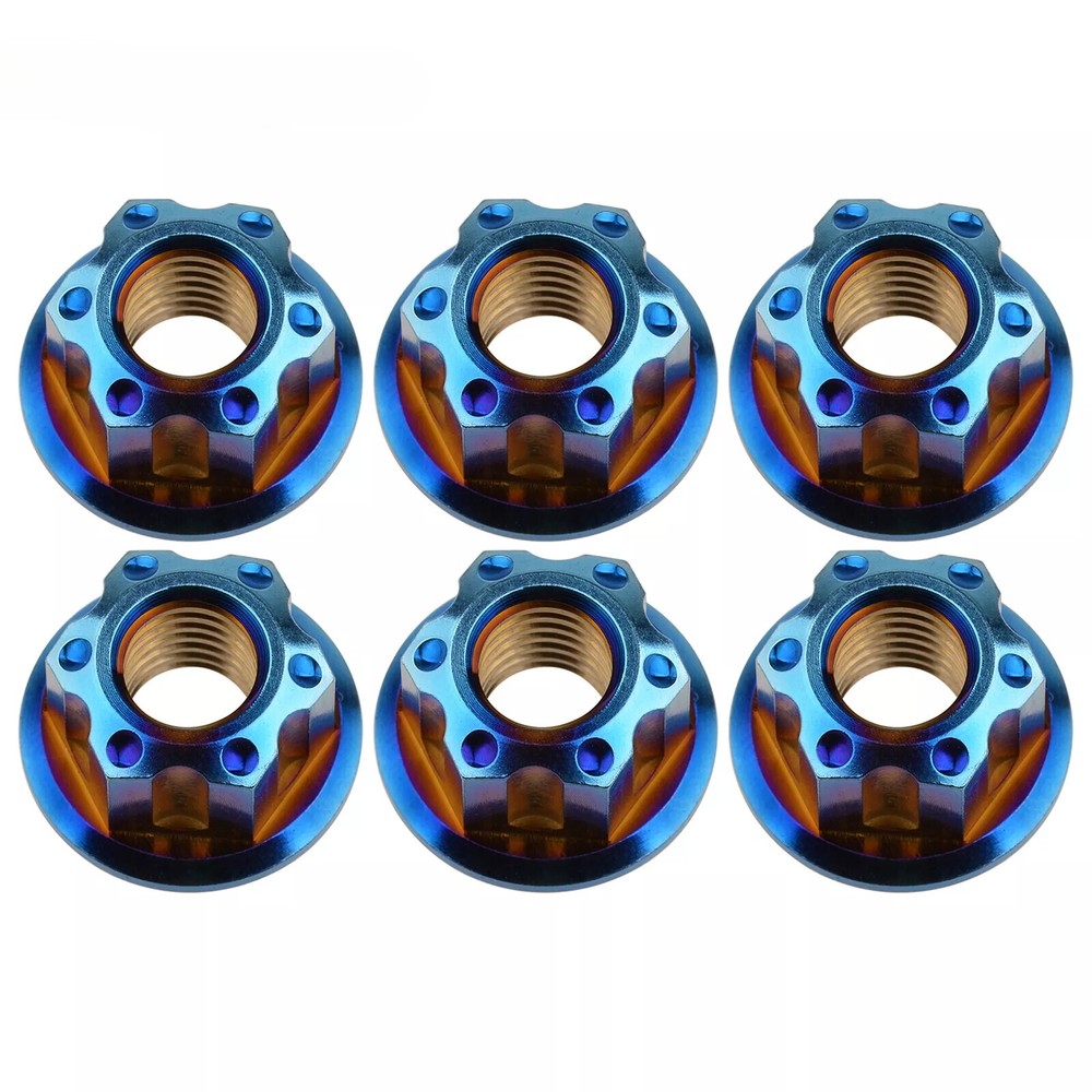 6pcs Titanium Nut M6 M8 M10 M12 M14 M16 Ti Flange Nuts for Motorcycle Rear Axle