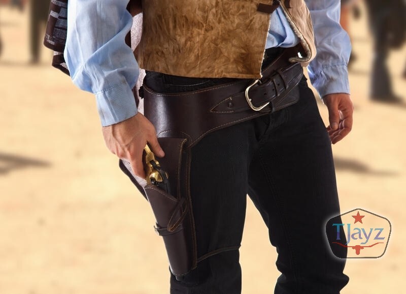 USA SELLER 44/45 Cal Holster Gun Belt Drop Loop 100% LEATHER Western RIG SASS