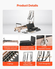 Versatile Pilates Reformer with Cadillac Tower, Jump Board & Mat for Home Use