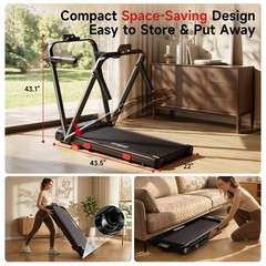 Foldable Walking Pad 16% Incline Treadmill, Max 6.3MPH Electric Running Machine