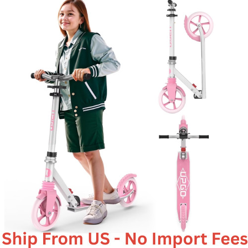 UPGO Kick Scooter for Ages 6+, 240 LB Max Load, Foldable, 8-Inch Wheels, Pink