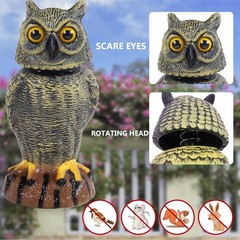 Set of 2 Golden Scarecrow Owl Decor – 10.6 Inch Rotating Head Bird Repells