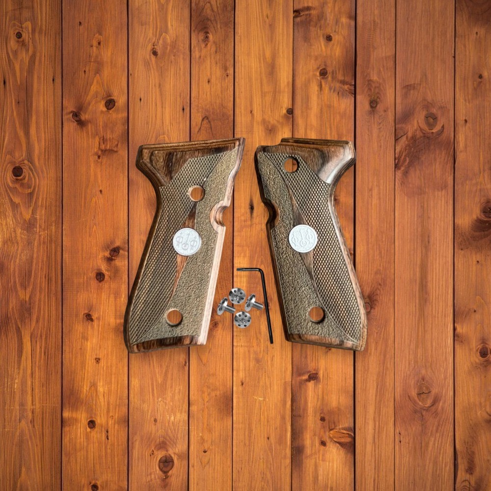 Rosewood Pistol Grips for Beretta 92 92FS 96 with Silver Medallion Hardware Set