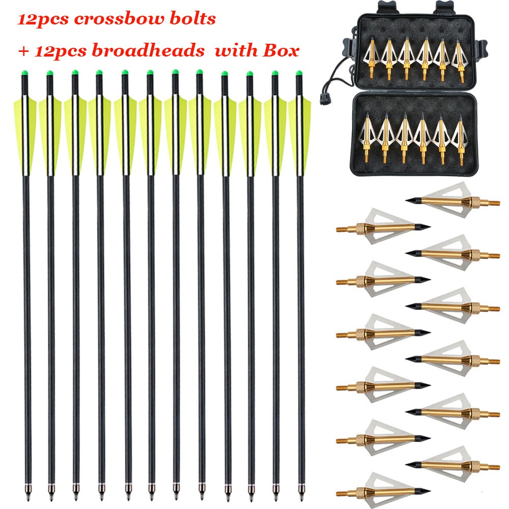 20 inch Crossbow Bolts Carbon Crossbow Arrows +/OR 100 Grain Hunting Broadheads