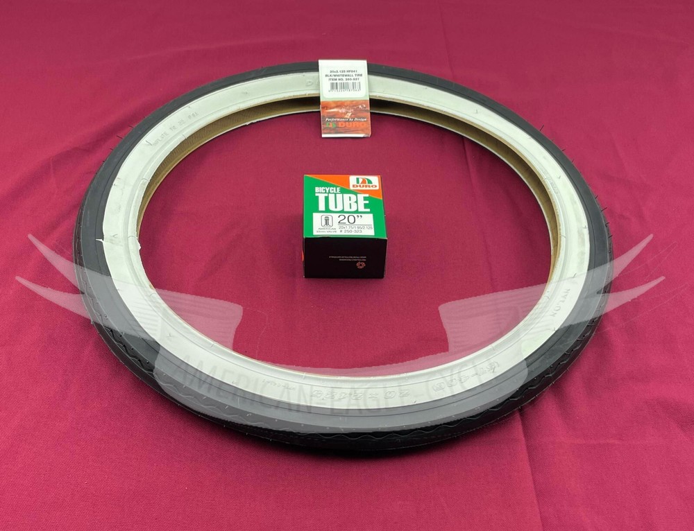 NEW! SINGLE SMOOTH WHITEWALL DURO TIRE IN 20 X 2.125 SLICK TREAD W/ TUBE!