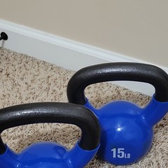 15 lb Kettlebells Set of 2 Blue w/ Black Ergonomic Handles Gym Training