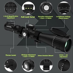 3-9×40 AO Rifle Scope 30mm Tube Red/Green Mil-Dot Zero Reset Parallax Adjustment