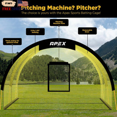 Portable 22ft x 12ft x 8ft Baseball & Softball Batting Cage with Pitching Mac…