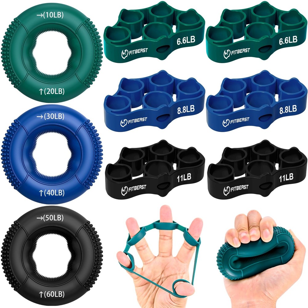 Grip Strength Trainer Finger Exerciser Forearm Strengthener 9Piece Kit Hand Grip