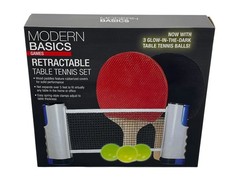Modern Basics Retractable Table Tennis Set with Glow-in-the-Dark Balls New