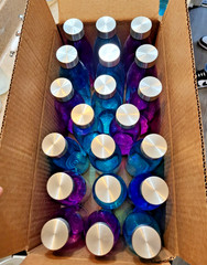 22oz Blue Plastic Water Bottle w/ Stainless Steel Lid & Base Carry Strap BPA-Fre