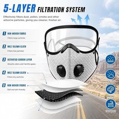 Reusable Carbon Filter Dust Mask with Adjustable Goggles, With 5-Layer Filter ++