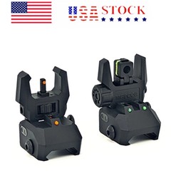 Foldable Iron Sights Flip-up Front and Rear Sight Fiber Optics Dual Aiming Mode