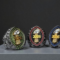 PREMIUM 2026 FANTASY FOOTBALL CHAMPIONSHIP RING Gunmetal Black Green Stones sz10